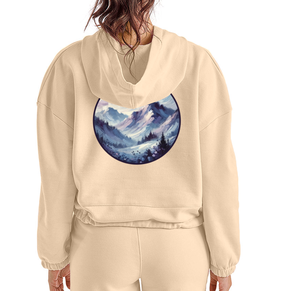 Women’s Lavender Blue Mountain Range Graphic Cropped Hoodie with Logo - nude