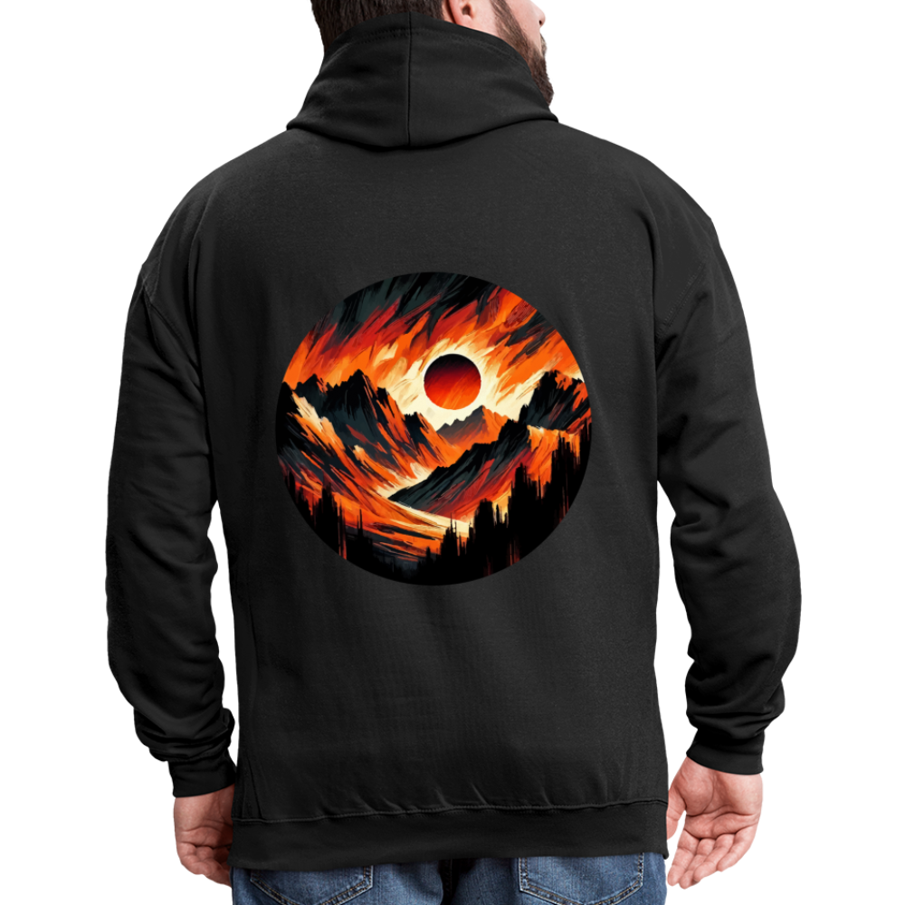 Orange and Black Mountain Range Graphic Unisex Contrast Hoodie with Logo - black/asphalt