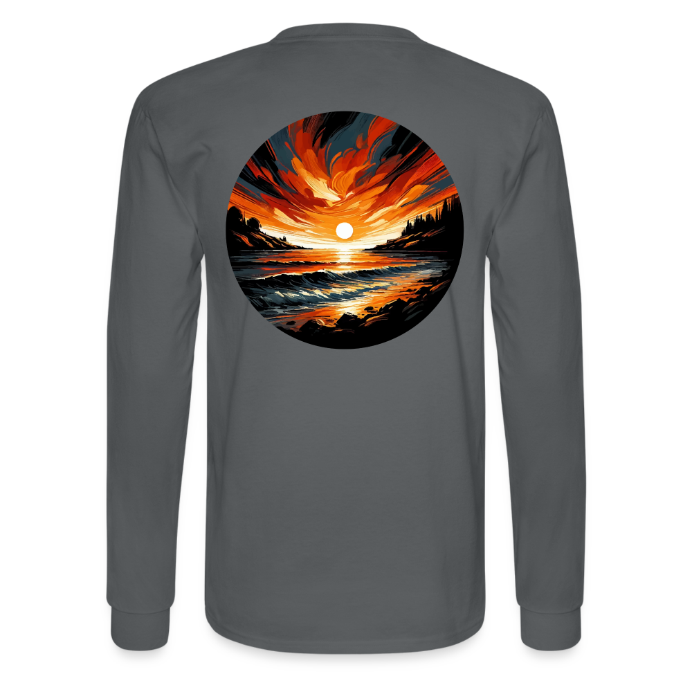 Men's Beach Sunset Graphic Long Sleeve Shirt with Logo - charcoal