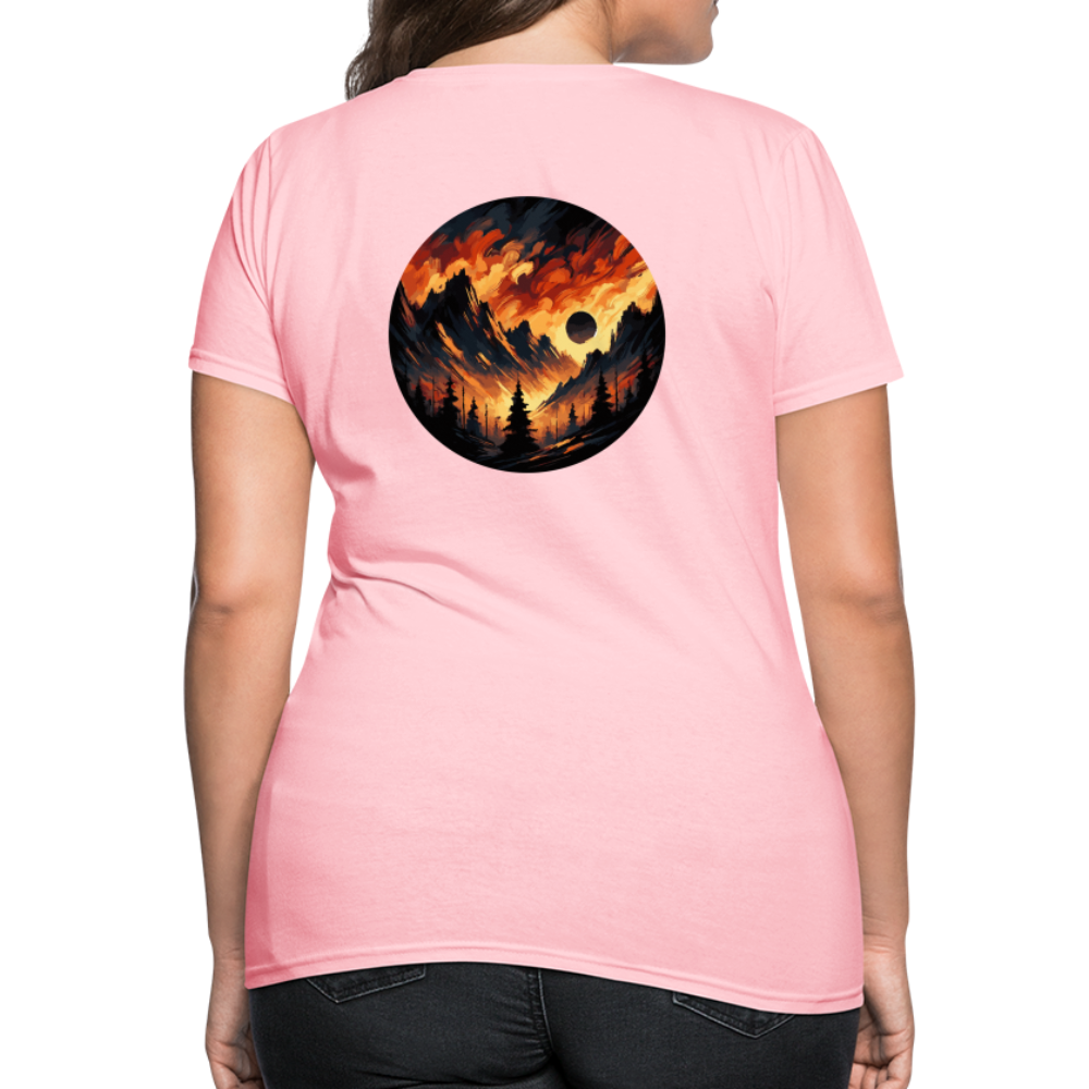 Women's Brushed Orange and Black Mountain Range T-Shirt with Logo - pink