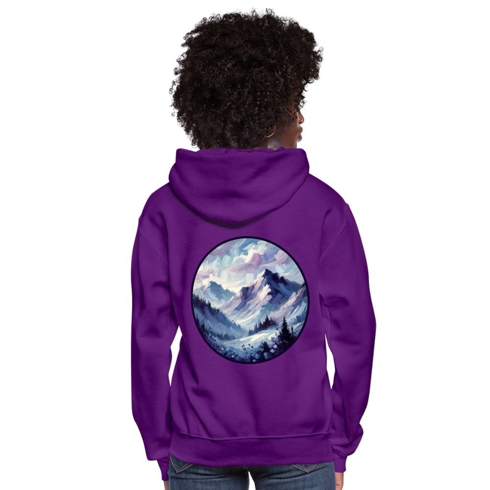 Women's Lavender Blue Mountain Range Graphic Hoodie with Logo - purple