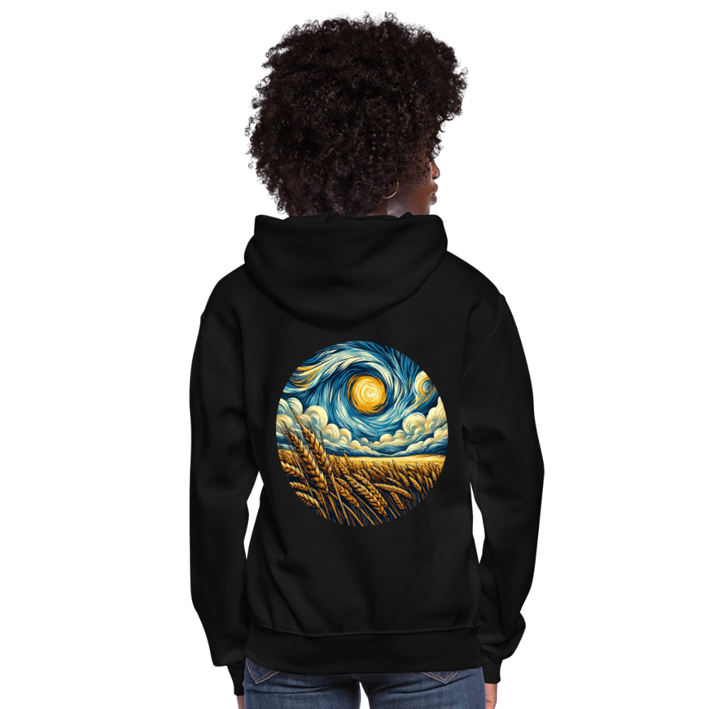 Women's Wheat Field Graphic Hoodie with Logo - black