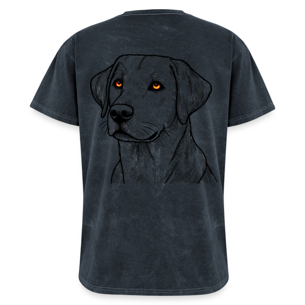 Fine Line Labrador Graphic Unisex Mineral Wash T-shirt with Logo - mineral navy