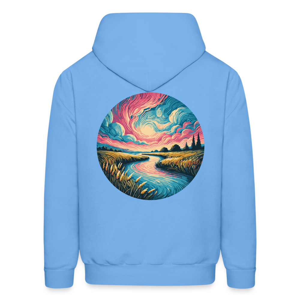 Men's River Pink and Blue Sky Graphic Hoodie with Logo - carolina blue