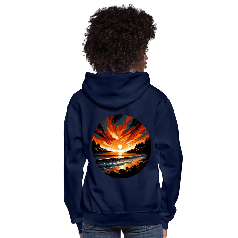 Women's Beach Sunset Graphic Hoodie with Logo - navy