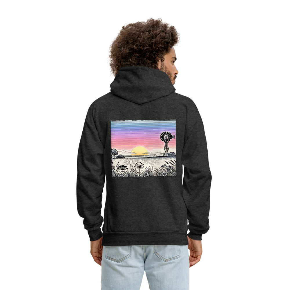 Men's Colored Prairie Landscape Graphic Hoodie with Logo - charcoal grey