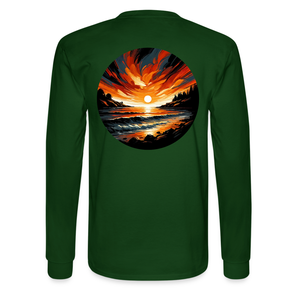 Men's Beach Sunset Graphic Long Sleeve Shirt with Logo - forest green