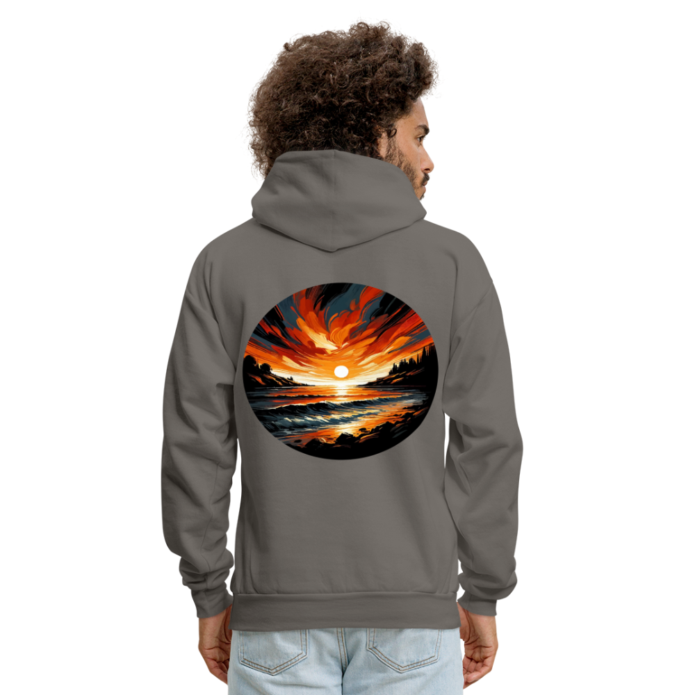 Men's Beach Sunset Graphic Hoodie with Logo - asphalt gray