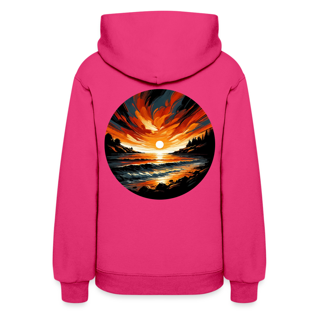 Women's Beach Sunset Graphic Hoodie with Logo - fuchsia