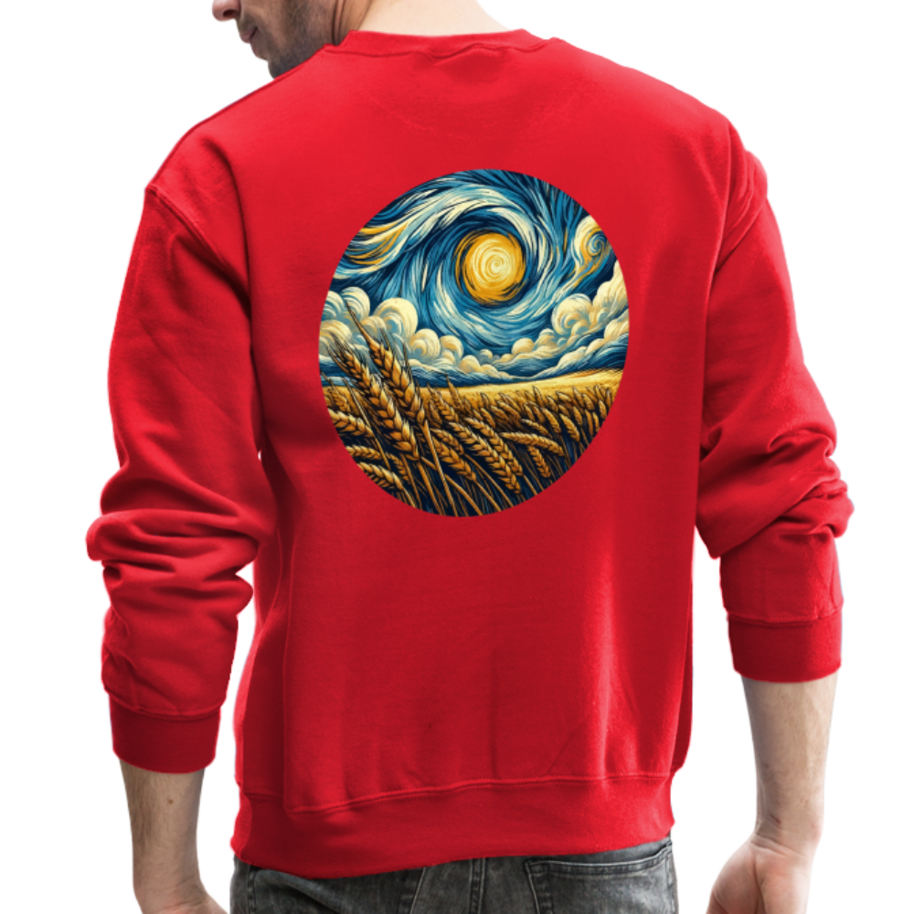 Wheat Field Graphic Crewneck Sweatshirt with Logo - red