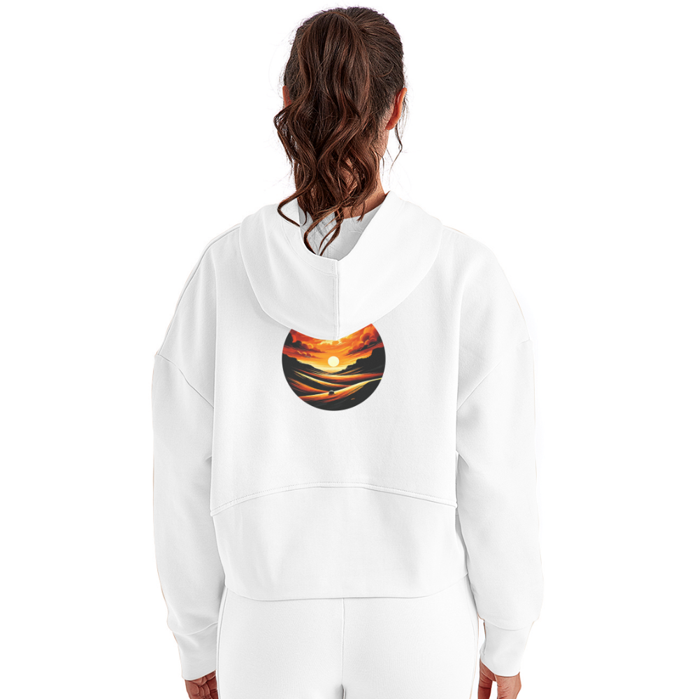 Women's Desert Sunset Graphic Half Zip Cropped Hoodie with Logo - white