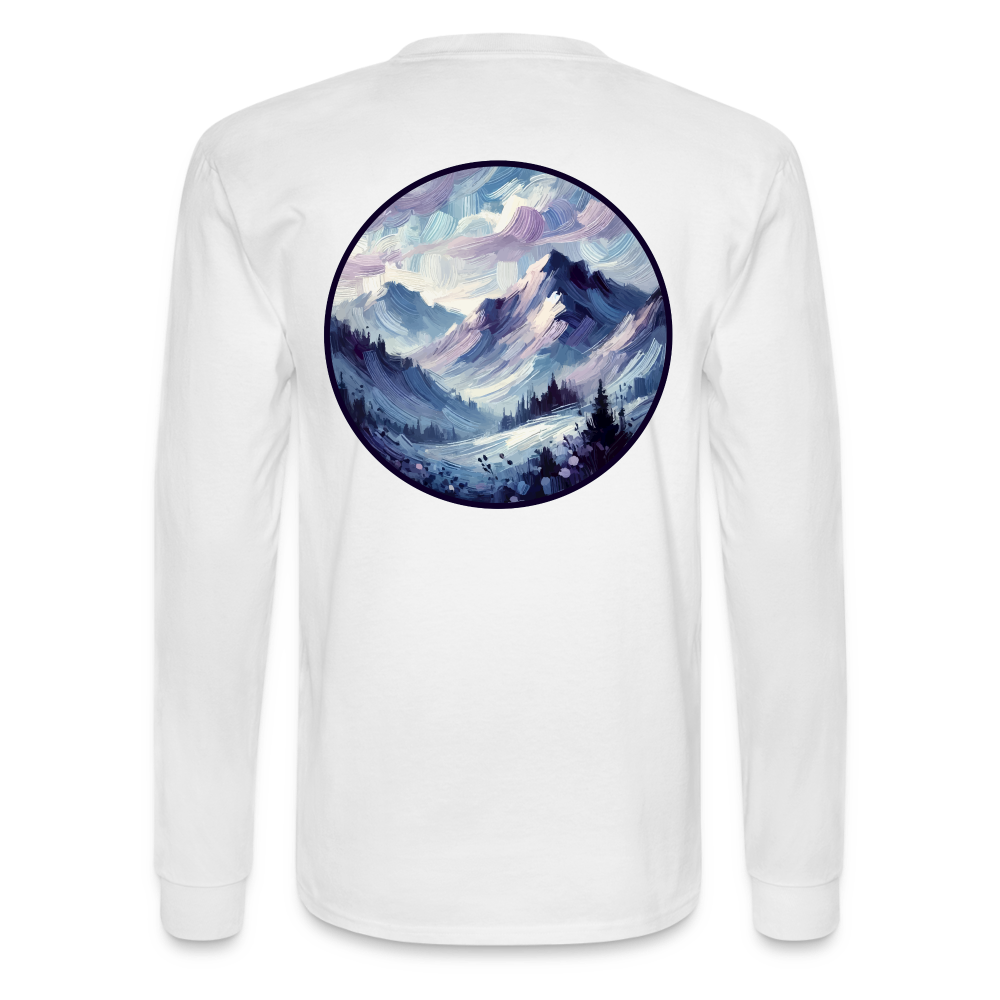 Men's Lavender Blue Mountain Range Graphic Long Sleeve Shirt with Logo - white