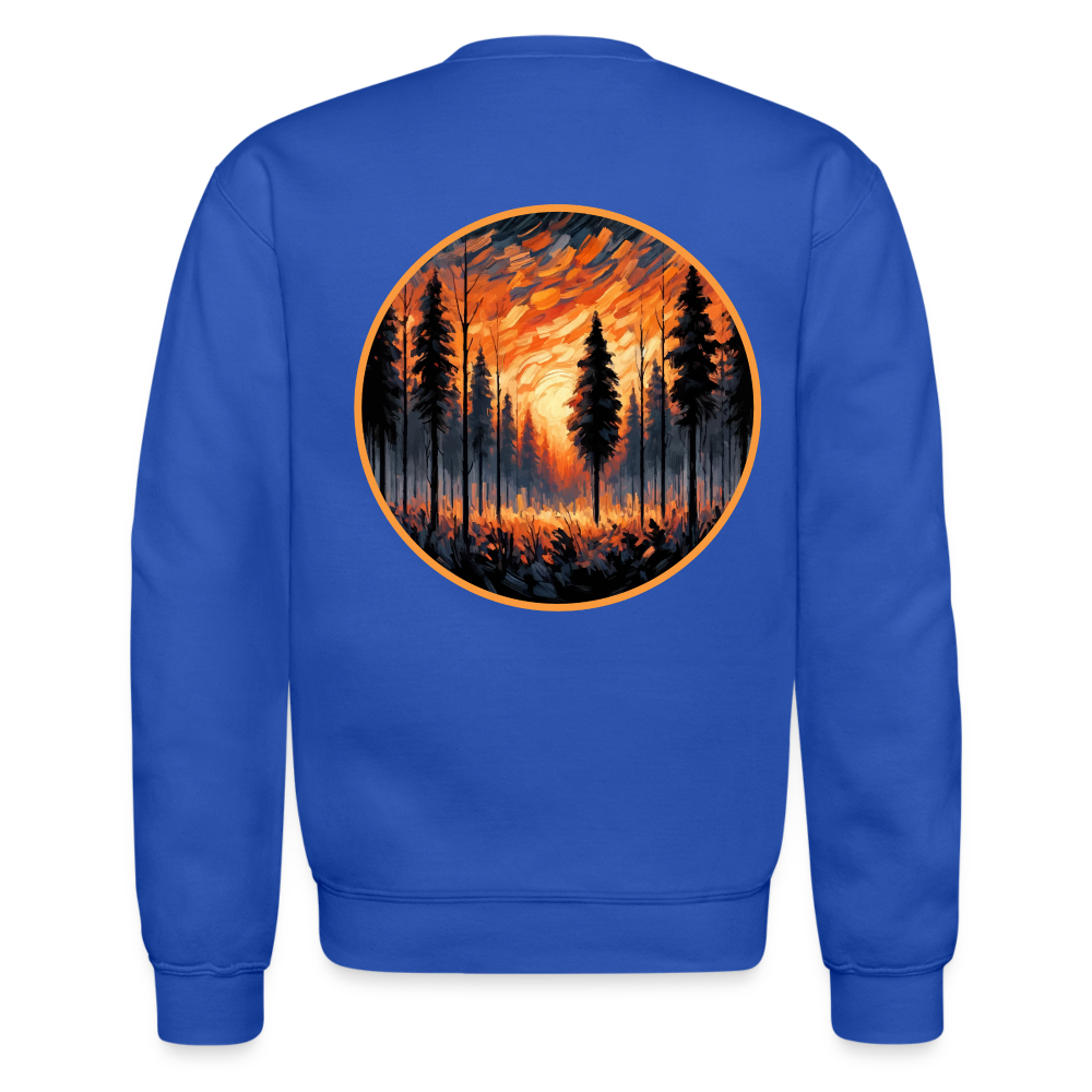 Orange Forest Sunset Crewneck Sweatshirt with Logo - royal blue