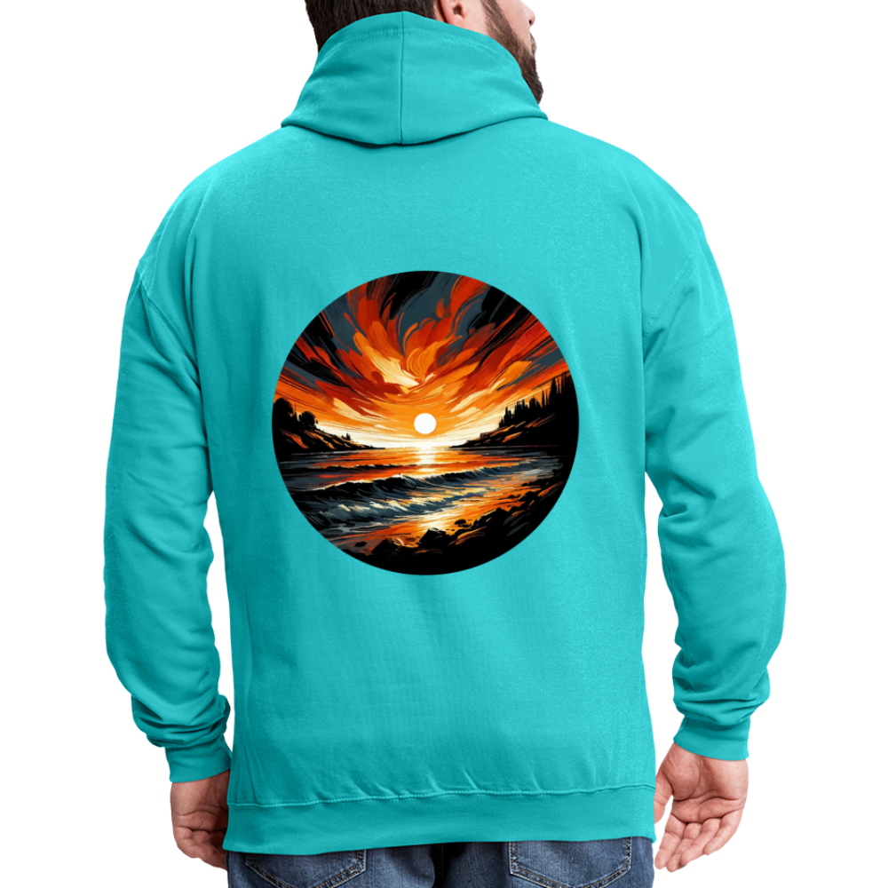 Beach Sunset Graphic Unisex Contrast Hoodie with Logo - scuba blue/asphalt