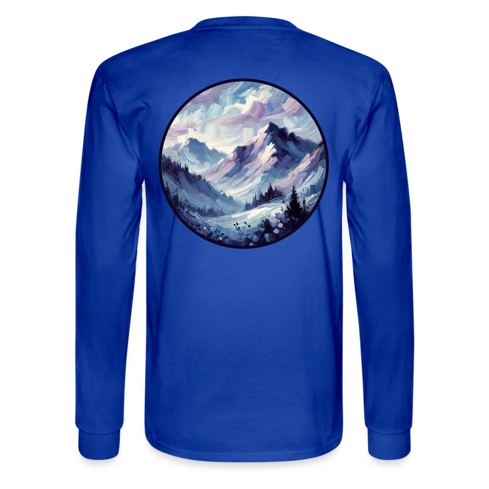 Men's Lavender Blue Mountain Range Graphic Long Sleeve Shirt with Logo - royal blue