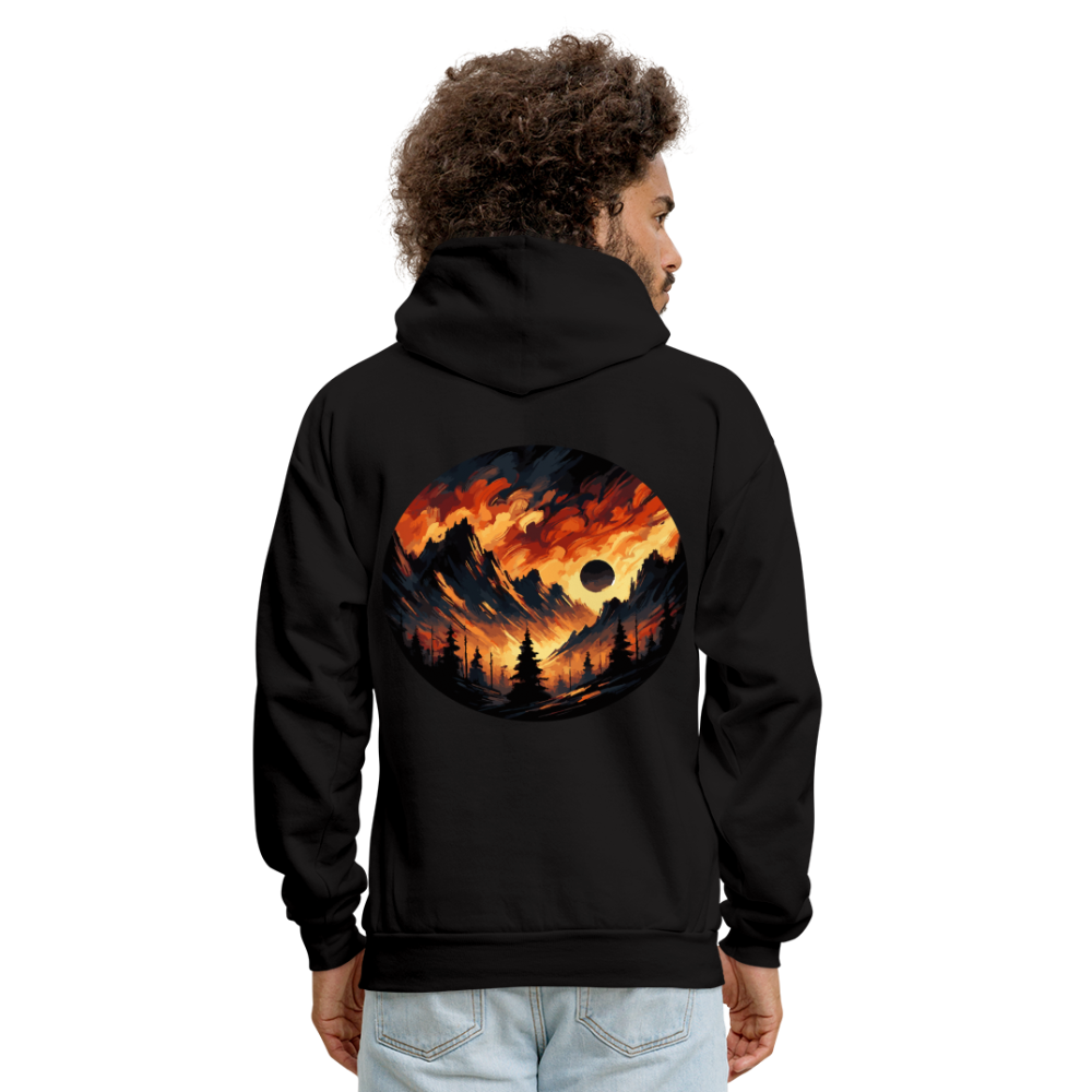 Men's Brushed Orange and Black Mountain Range Graphic Hoodie with Logo - black