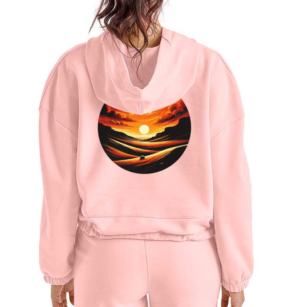 Women’s Desert Sunset Graphic Cropped Hoodie with Logo - light pink