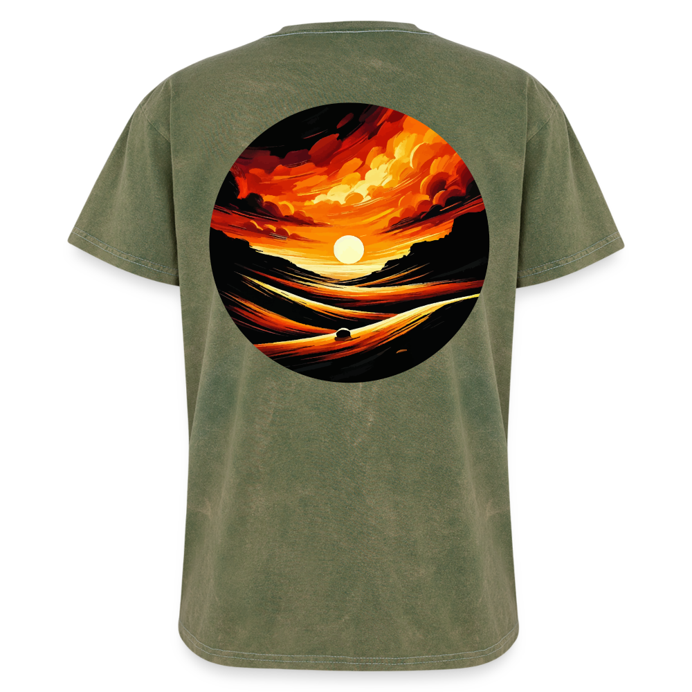 Desert Sunset Graphic Unisex Mineral Wash T-shirt with Logo - mineral green