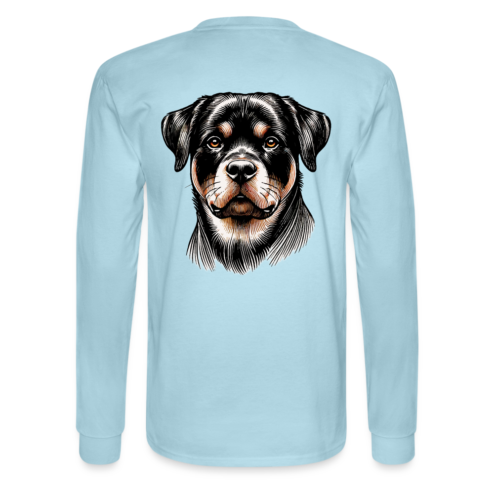 Men's Fine Line Rottweiler Graphic Long Sleeve Shirt with Logo - powder blue