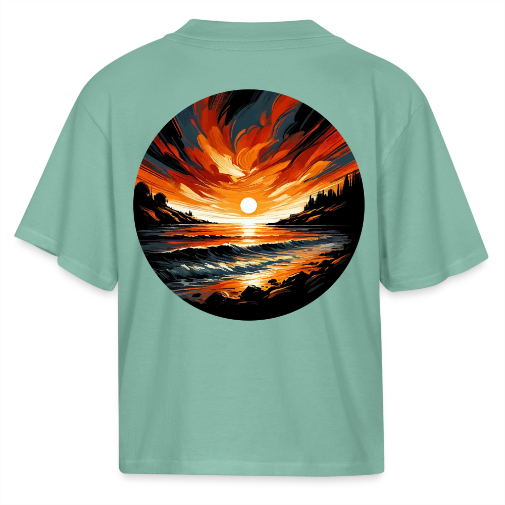 Women's Beach Sunset Graphic Boxy Tee with Logo - saltwater