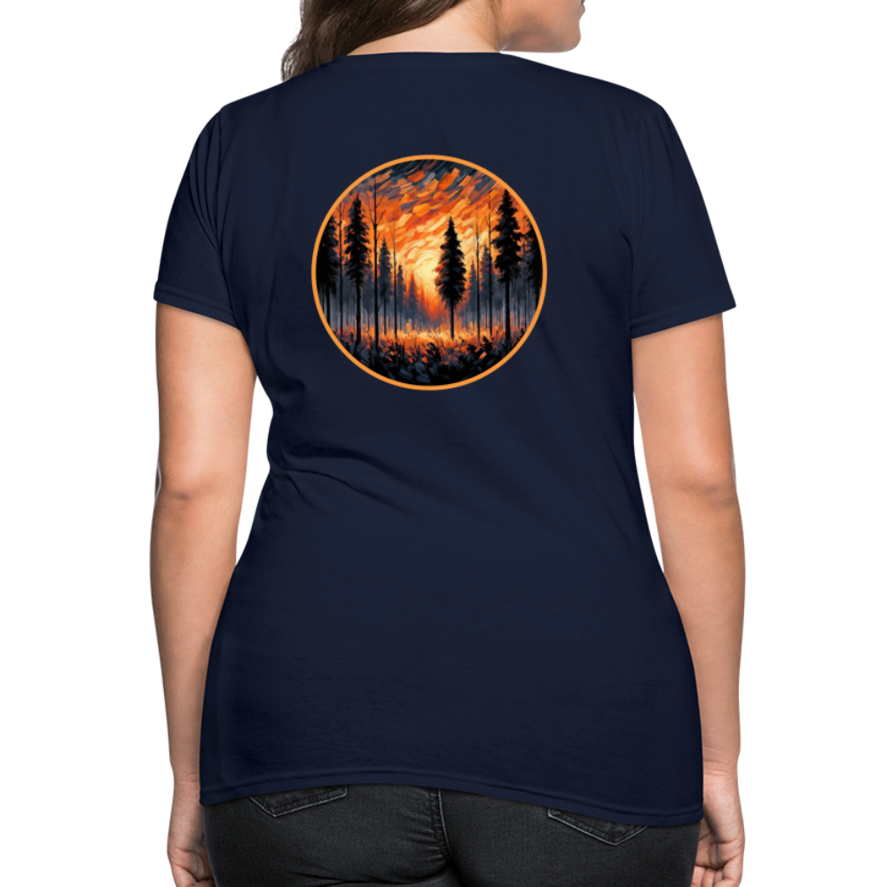 Women's Orange Forest Sunset T-Shirt with Logo - navy