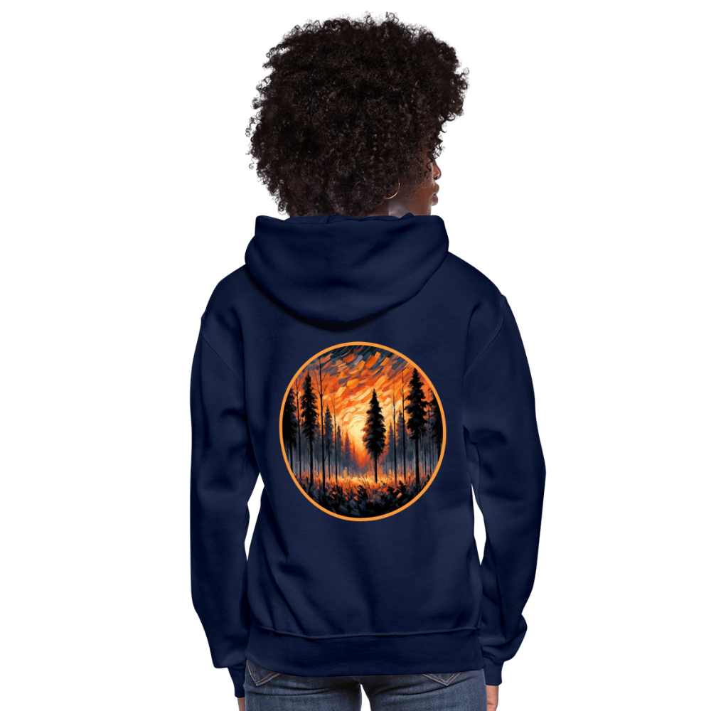 Women's Orange Forest Sunset Graphic Hoodie with Logo - navy