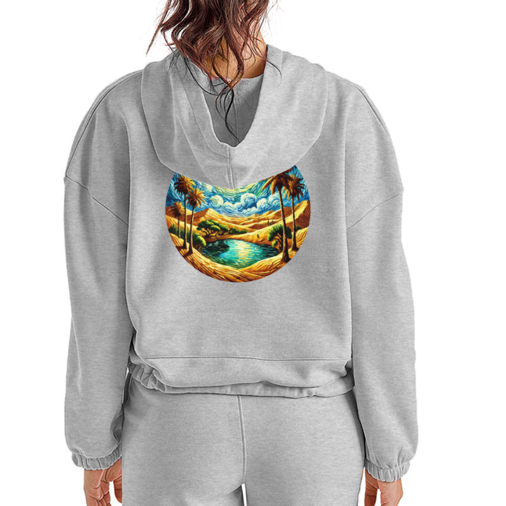 Women’s Desert Oasis Graphic Cropped Hoodie with Logo - heather gray