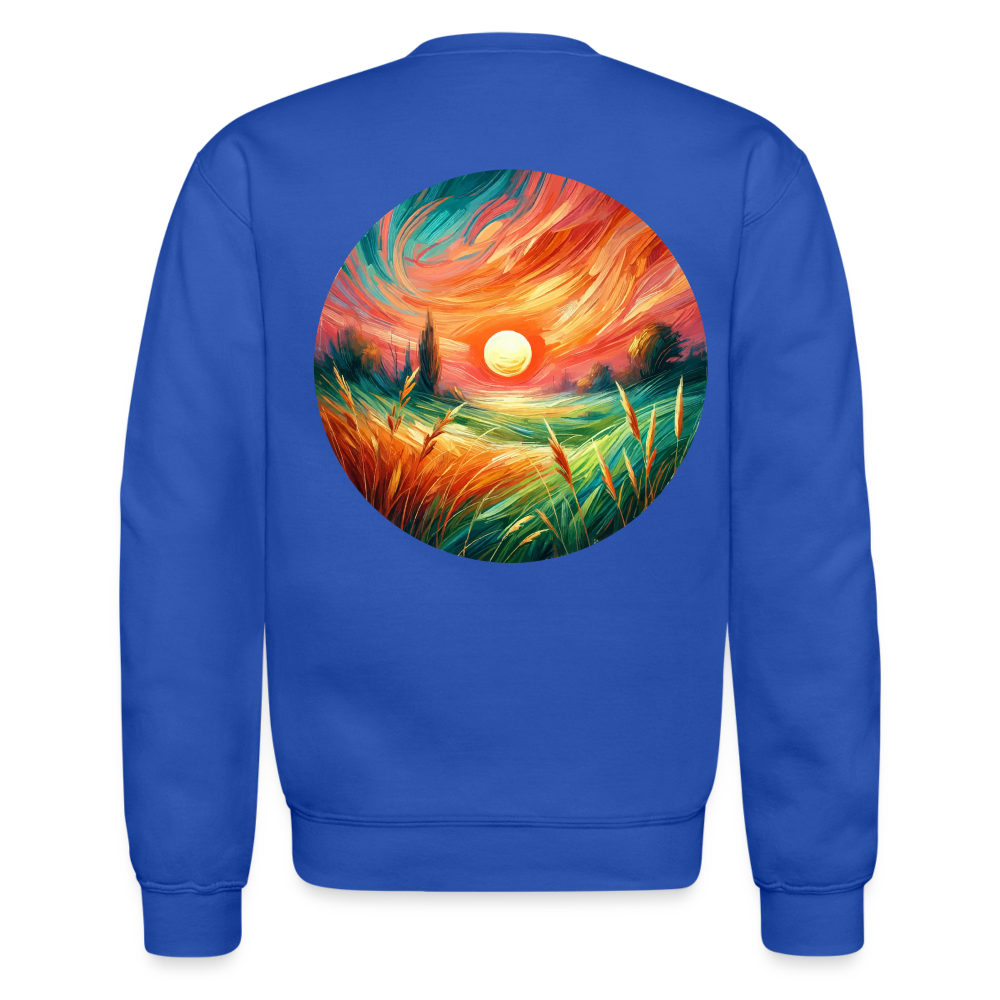 Pink Wheat Field Graphic Crewneck Sweatshirt with Logo - royal blue