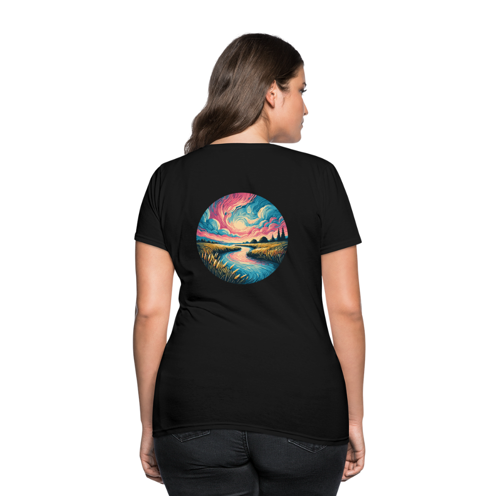 Women's River Pink and Blue Sky T-Shirt with Logo - black