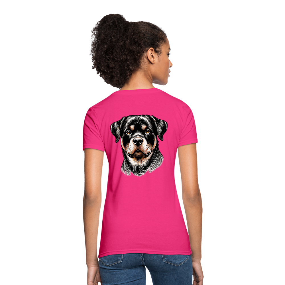 Fine Line Rottweiler Graphic Women's T-Shirt with Logo - fuchsia