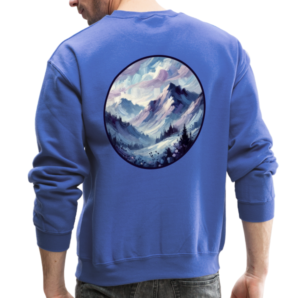 Lavender Blue Mountain Range Crewneck Sweatshirt with Logo - royal blue