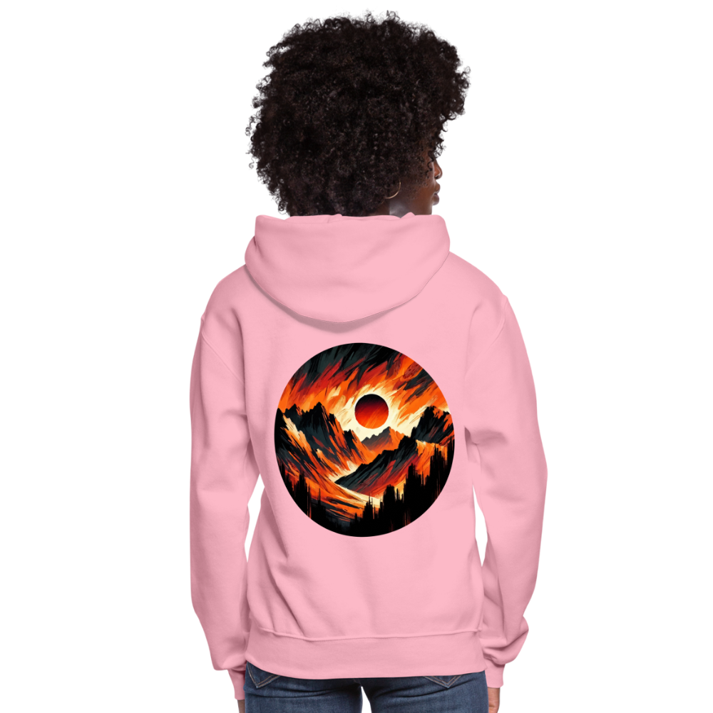 Women's Orange and Black Mountain Range Graphic Hoodie with Logo - classic pink