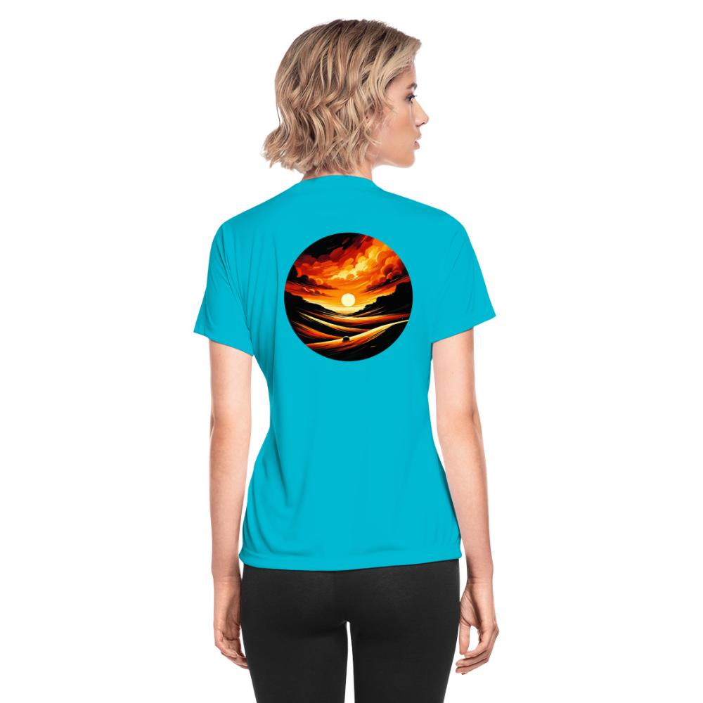 Women's Desert Sunset Graphic Moisture Wicking Performance T-Shirt with Logo - turquoise