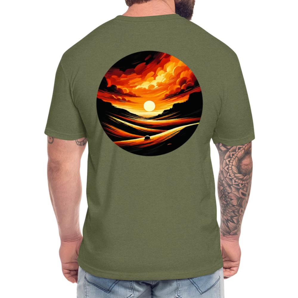 Desert Sunset Graphic Unisex Fitted Cotton/Poly T-Shirt with Logo - heather military green