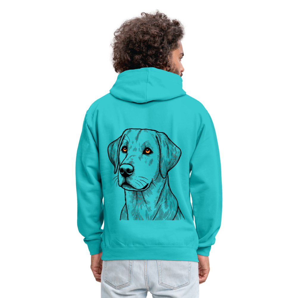 Fine Line Labrador Graphic Unisex Contrast Hoodie with Logo - scuba blue/asphalt