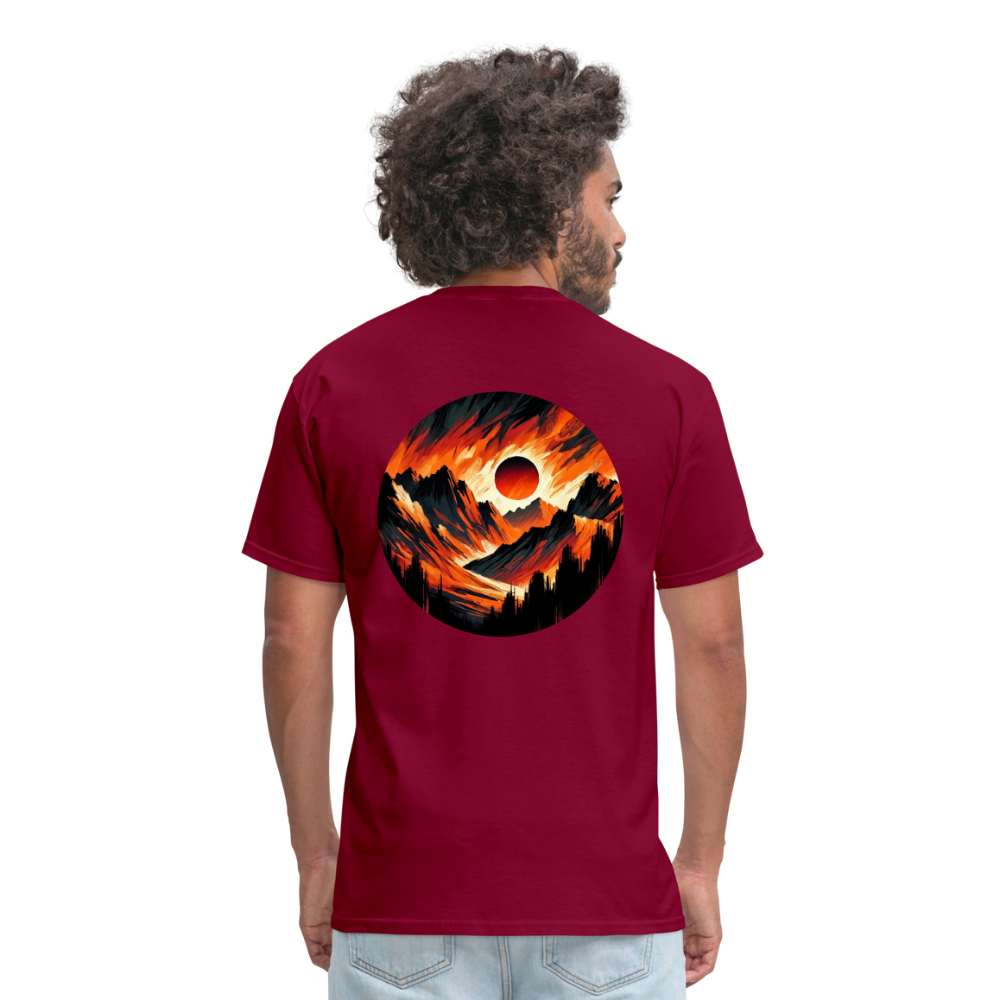 Orange and Black Mountain Range Unisex Classic T-Shirt with Logo - burgundy