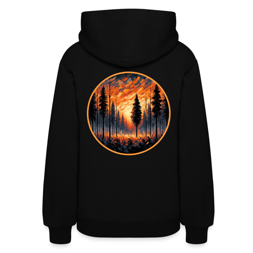 Women's Orange Forest Sunset Graphic Hoodie with Logo - black