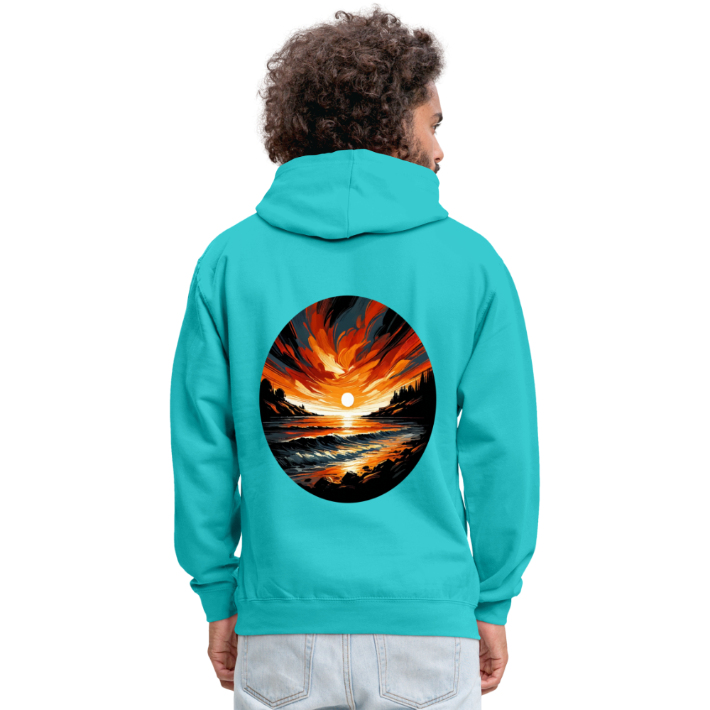 Beach Sunset Graphic Unisex Contrast Hoodie with Logo - scuba blue/asphalt