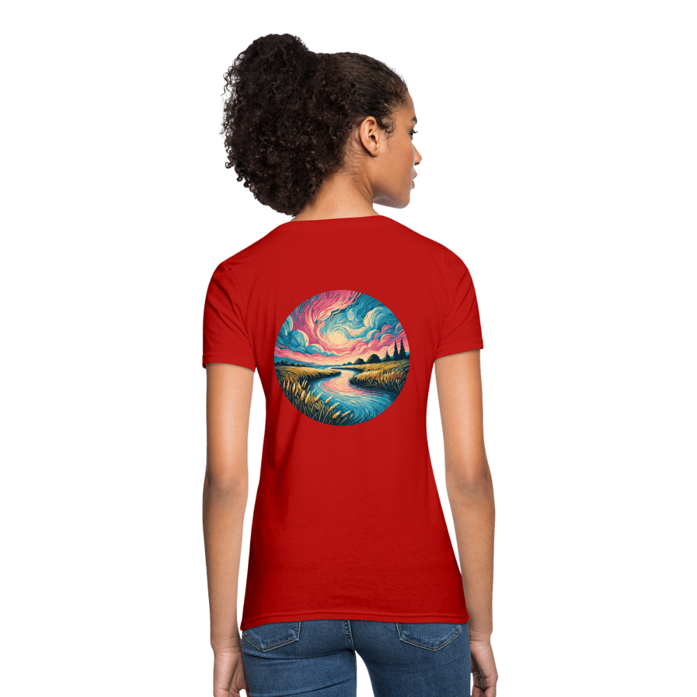 Women's River Pink and Blue Sky T-Shirt with Logo - red