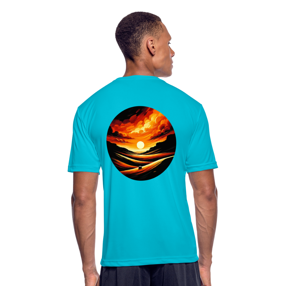 Men’s Desert Sunset Graphic Moisture Wicking Performance T-Shirt with Logo - turquoise