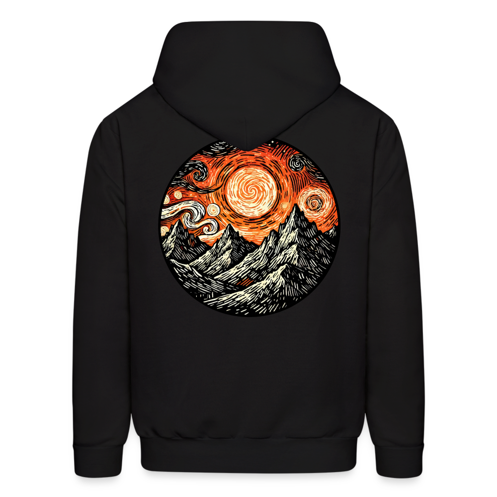 Men's Orange Swirling Mountains Graphic Hoodie with Logo - black