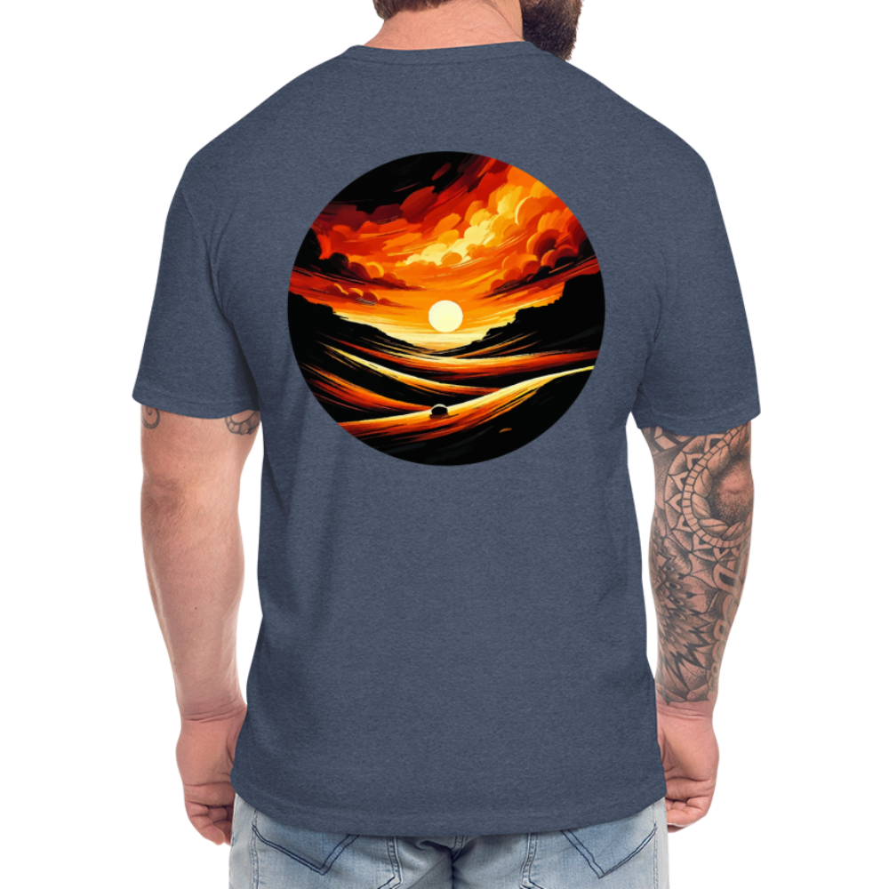 Desert Sunset Graphic Unisex Fitted Cotton/Poly T-Shirt with Logo - heather navy