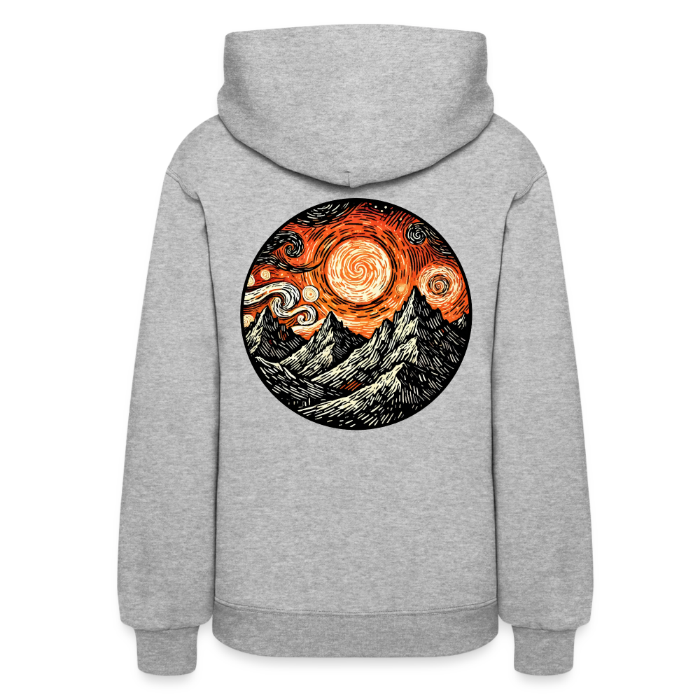 Women's Orange Swirling Mountains Graphic Hoodie with Logo - heather gray