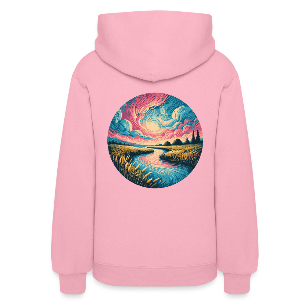 Women's River Pink and Blue Sky Graphic Hoodie with Logo - classic pink