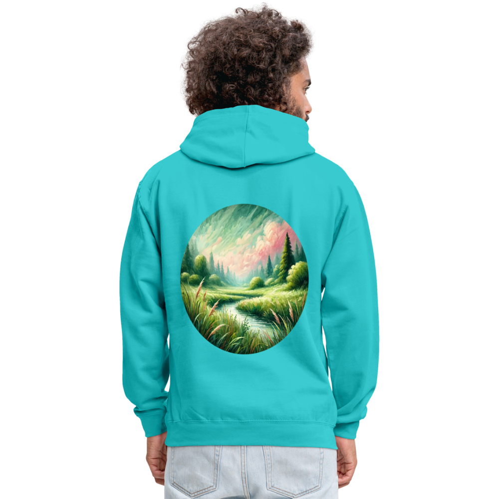 Meadow Graphic Unisex Contrast Hoodie with Logo - scuba blue/asphalt