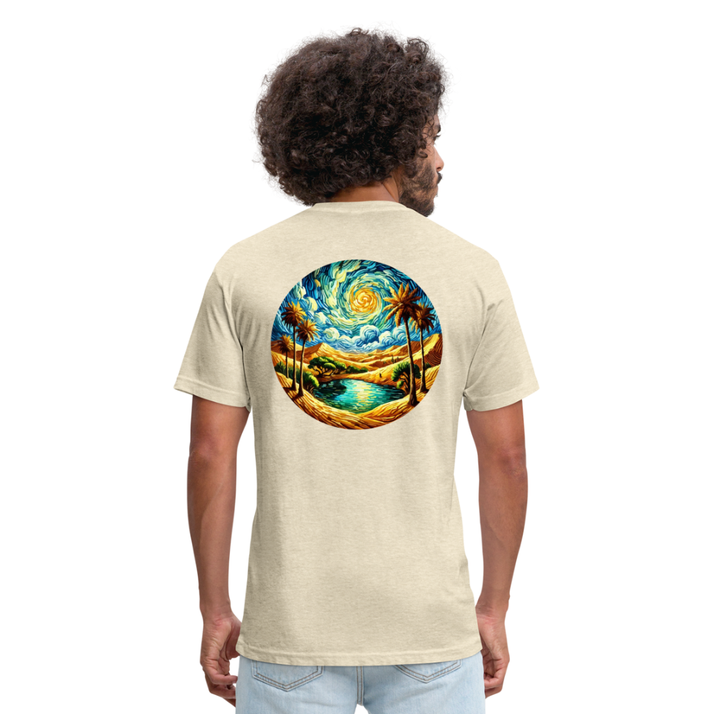 Desert Oasis Graphic Unisex Fitted Cotton/Poly T-Shirt with Logo - heather cream