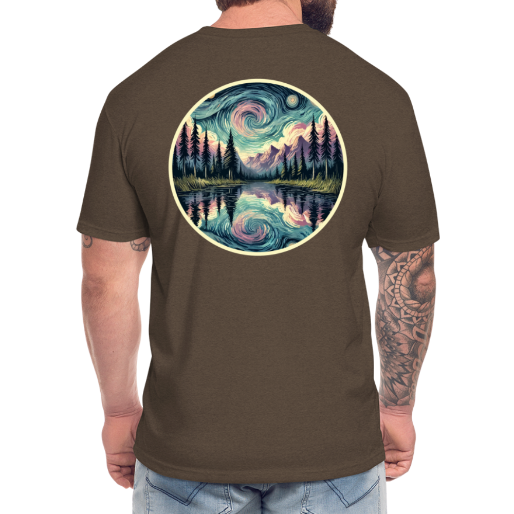 Purple Swirling Sky Reflected on Lake Graphic Unisex Fitted Cotton/Poly T-Shirt with Logo - heather espresso