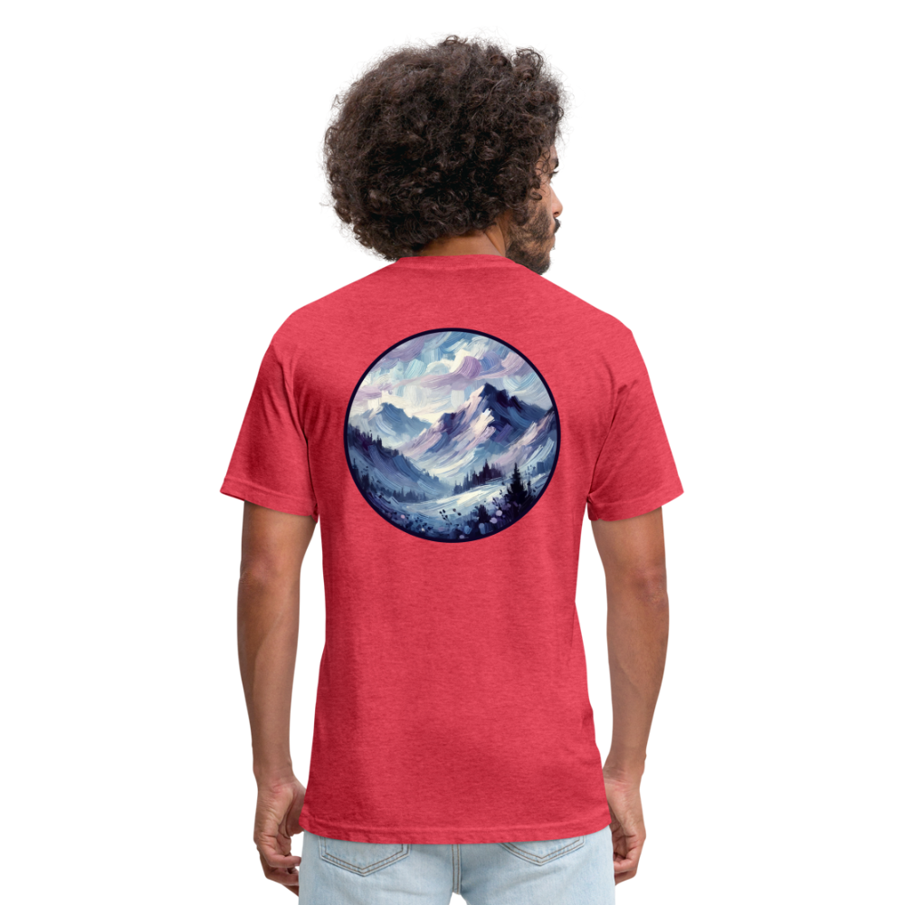 Lavender Blue Mountain Range Graphic Unisex Fitted Cotton/Poly T-Shirt with Logo - heather red