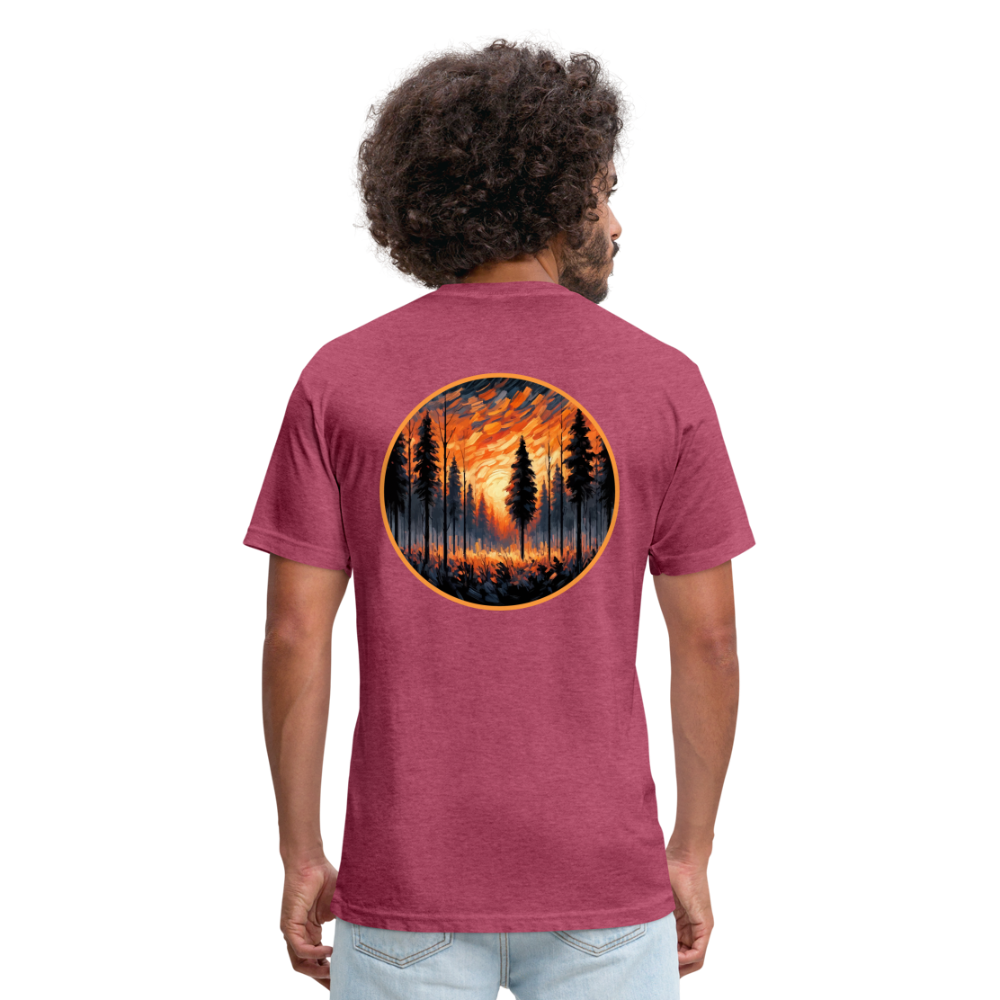 Orange Forest Sunset Graphic Unisex Fitted Cotton/Poly T-Shirt with Logo - heather burgundy