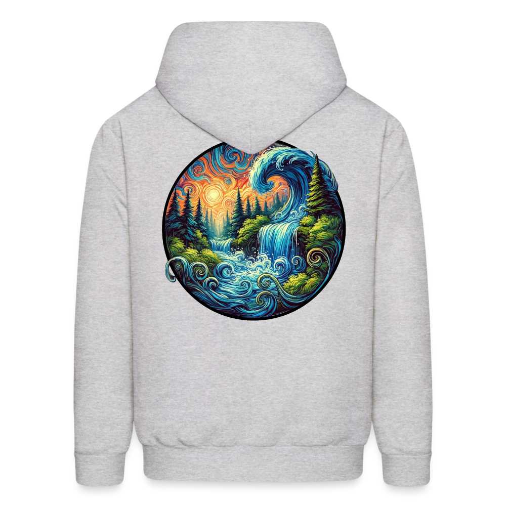 Men's Waterfall Graphic Hoodie with Logo - ash 